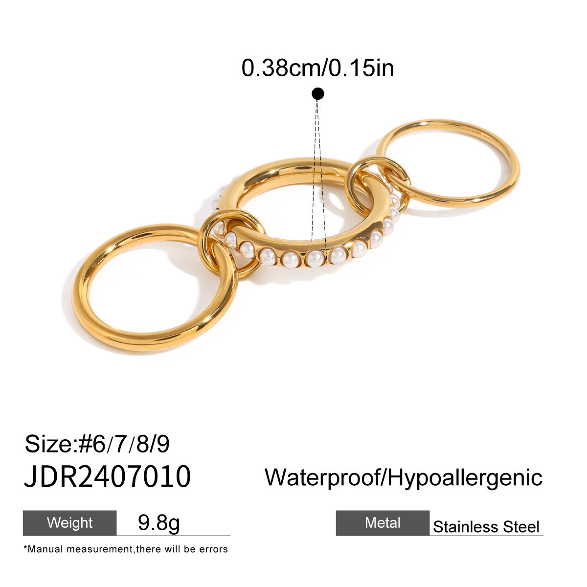 Wholesale Stainless Steel Stacked Pearl Ring