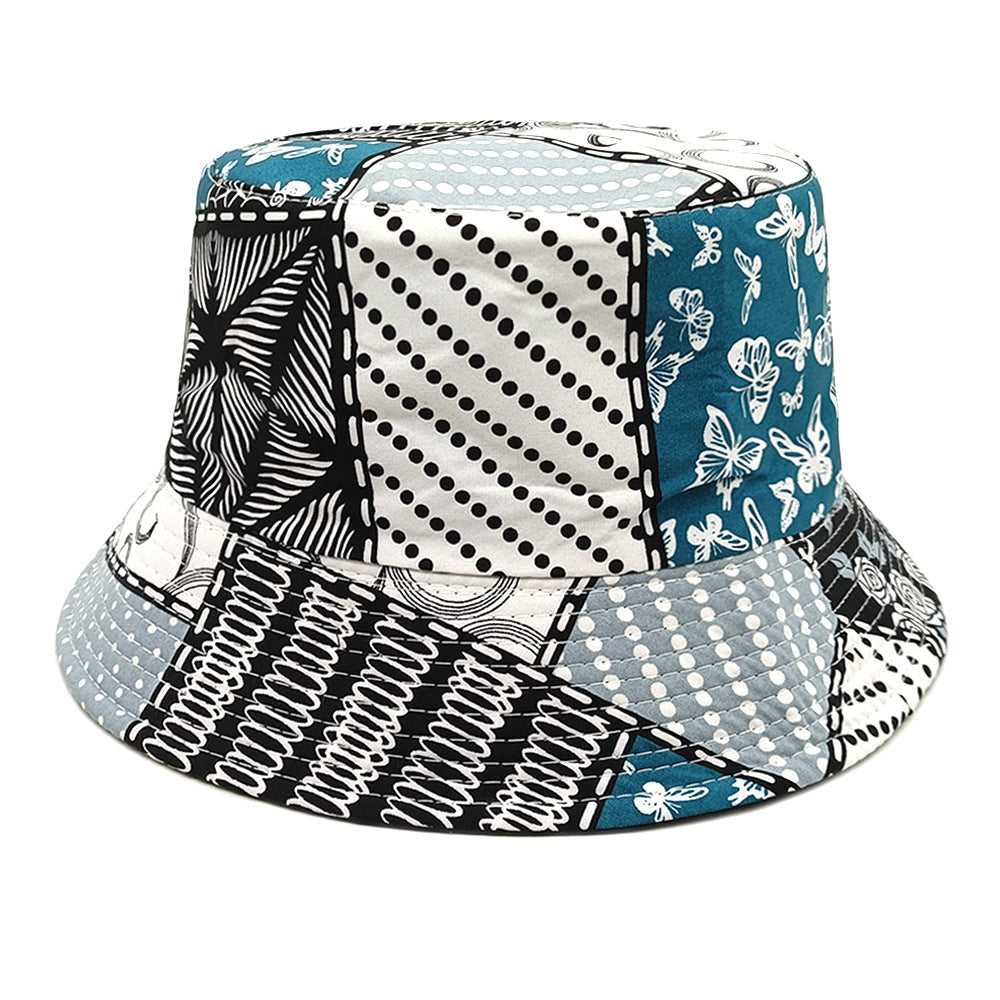 Wholesale  Geometric Fisherman Hat Color-matching Printed Double-sided Basin Hat Bucket Hat