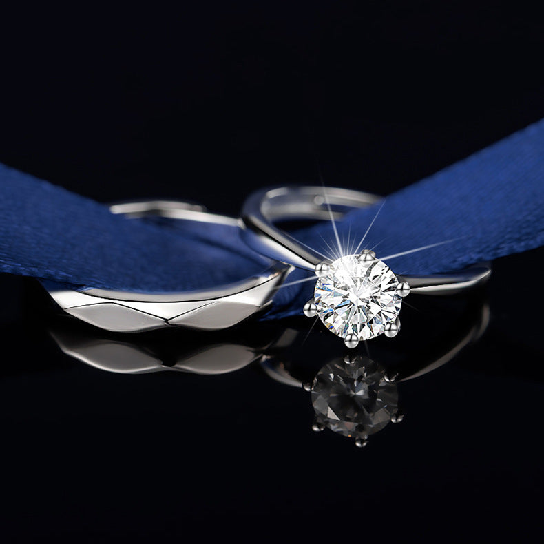 Wholesale s925 silver rhombus six-claw couple ring