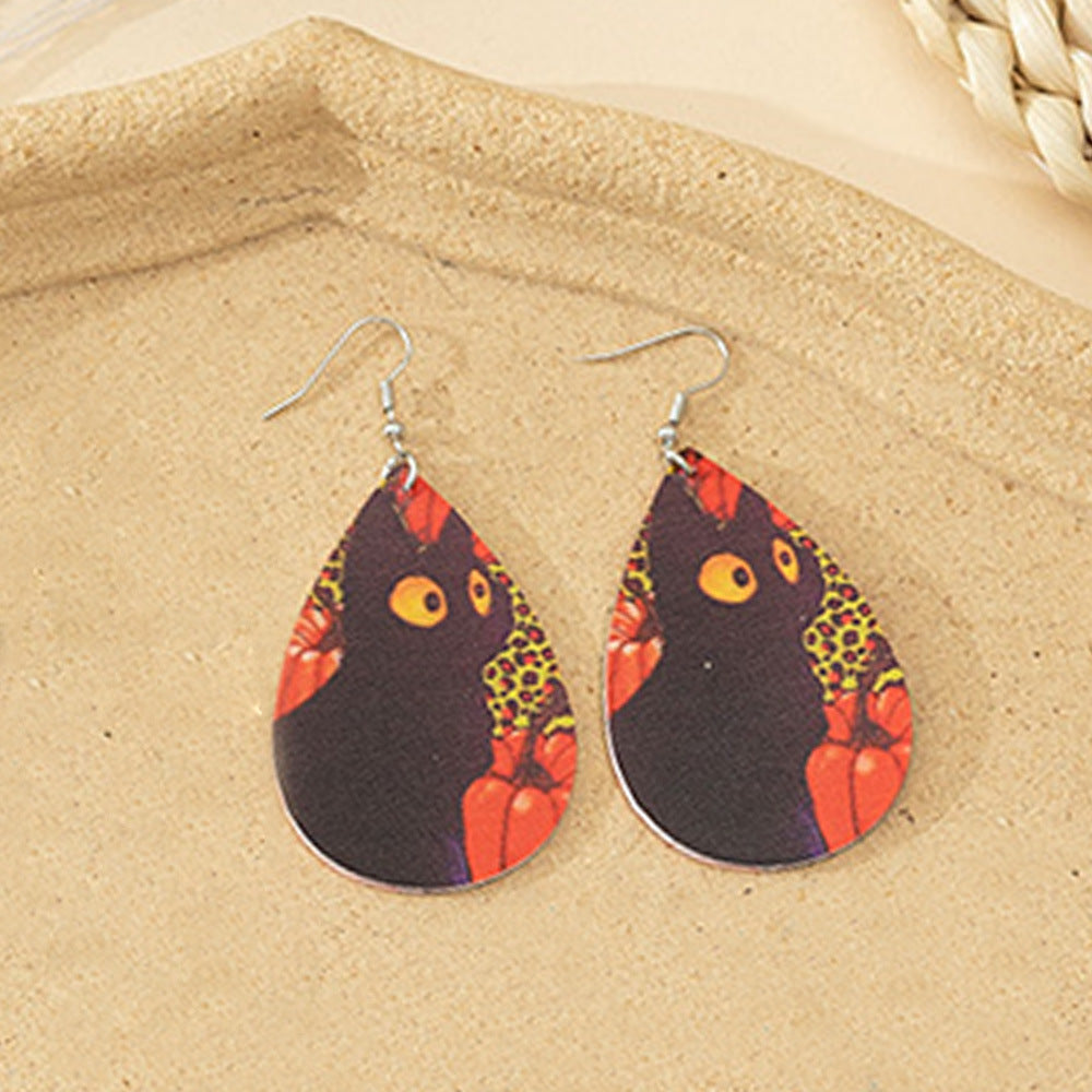 Wholesale  Halloween double-sided PU leather drop earrings