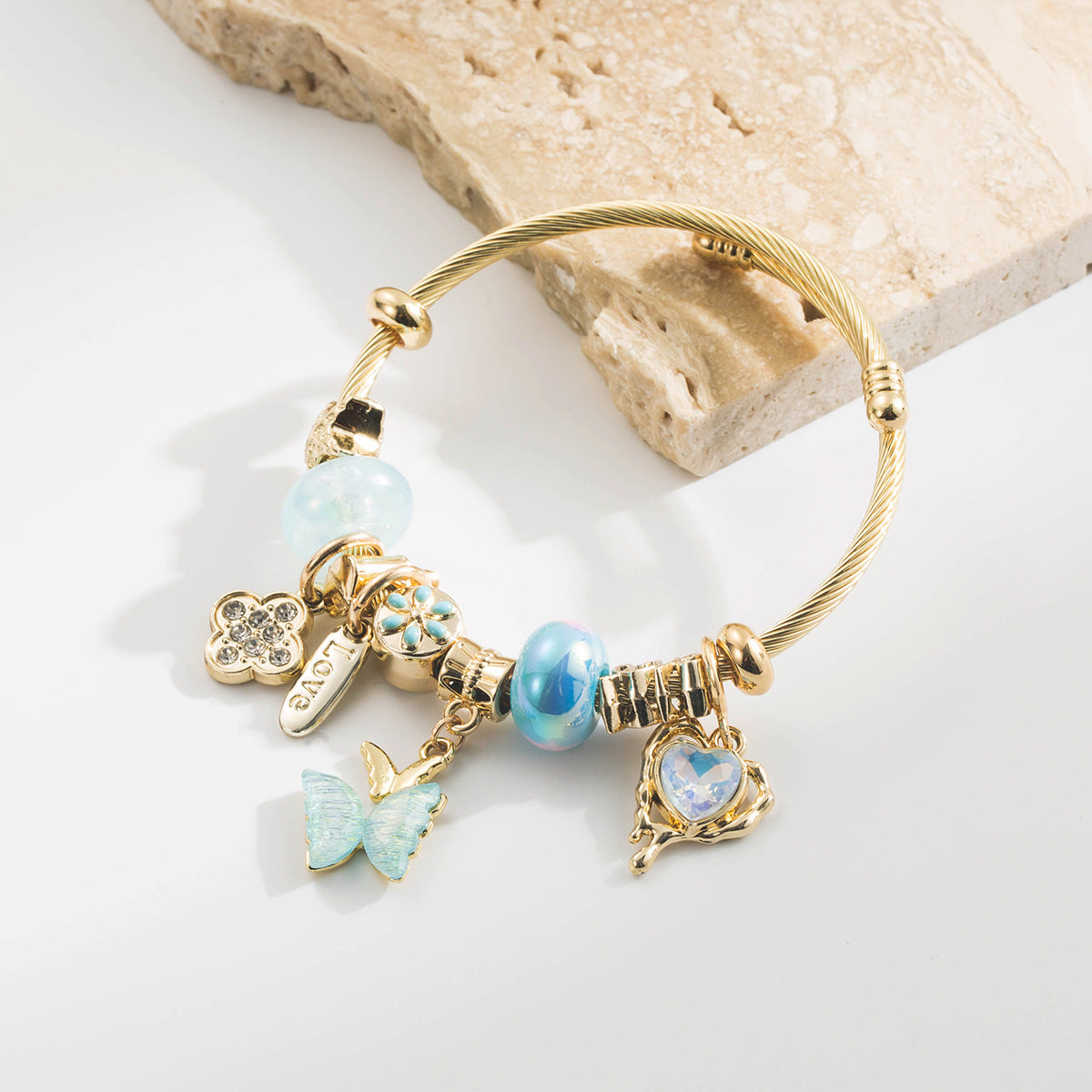 Wholesale Alloy Crystal Pendant Bracelet Four Leaf Clover Butterfly Heart LOVE Charms Everyday Jewelry