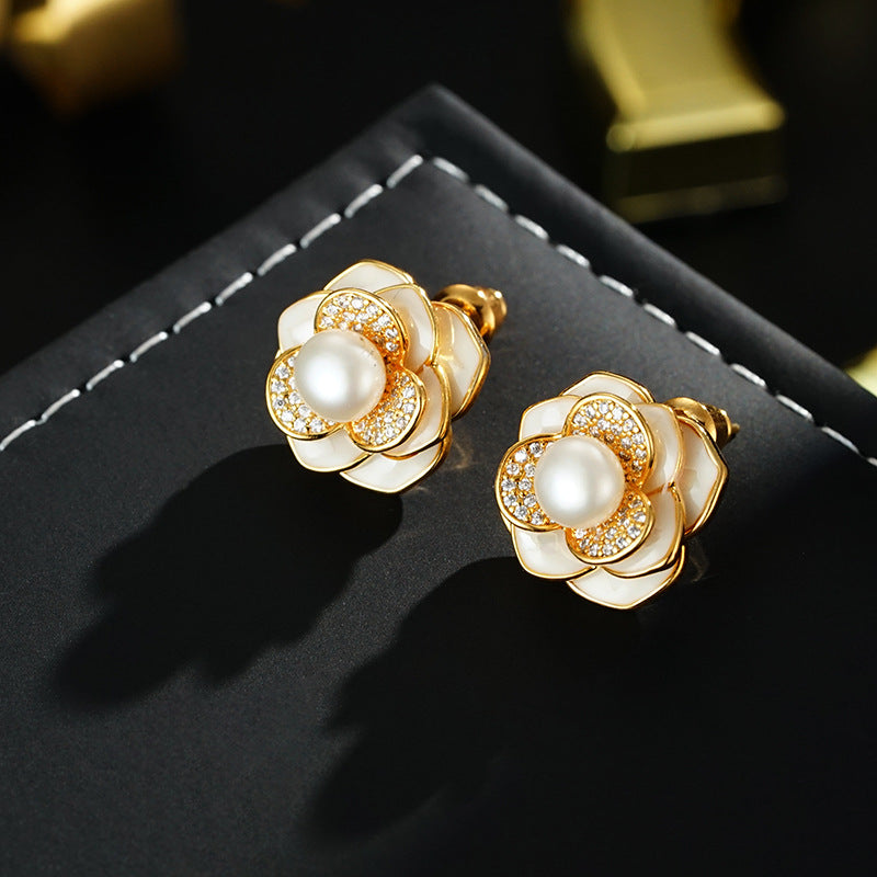 Wholesale Copper Plated Real Gold  Pearl 925 Silver Needle  Earrings