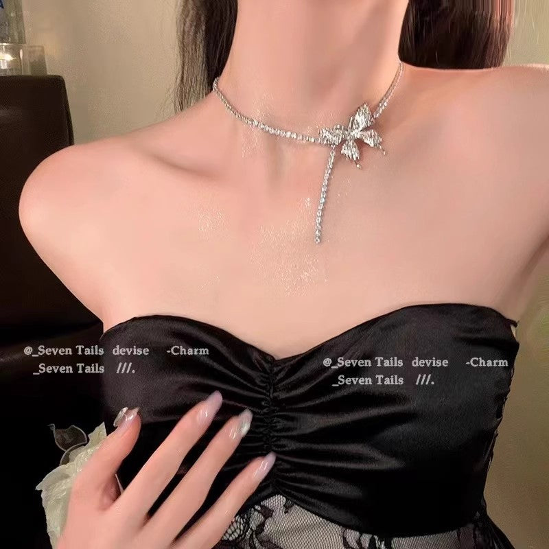 Wholesale Full Diamond Light Luxury Butterfly Necklace