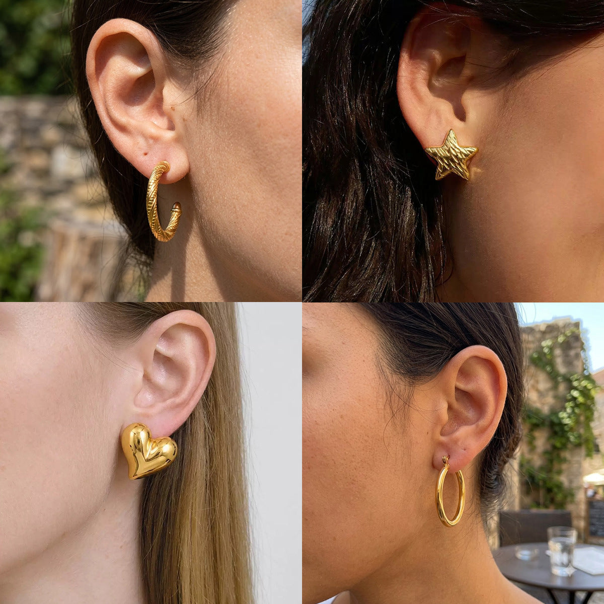 Wholesale Trendy 18K Gold Plated Stainless Steel Floral Earrings Set for Women Boutique Resale Jewelry Accessory