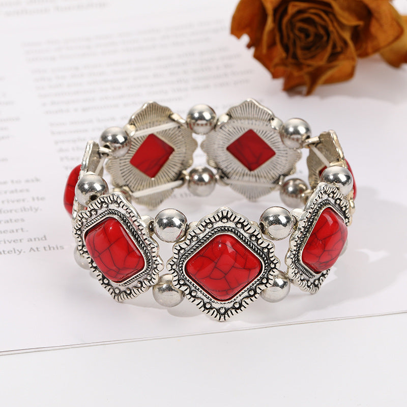 Wholesale Bohemian Ethnic Turquoise Bracelet Alloy Elastic Fashion Accessory Boutique Gift
