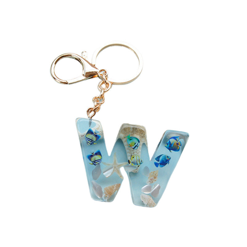 Wholesale Ocean tropical fish 26 English letters epoxy resin keychain