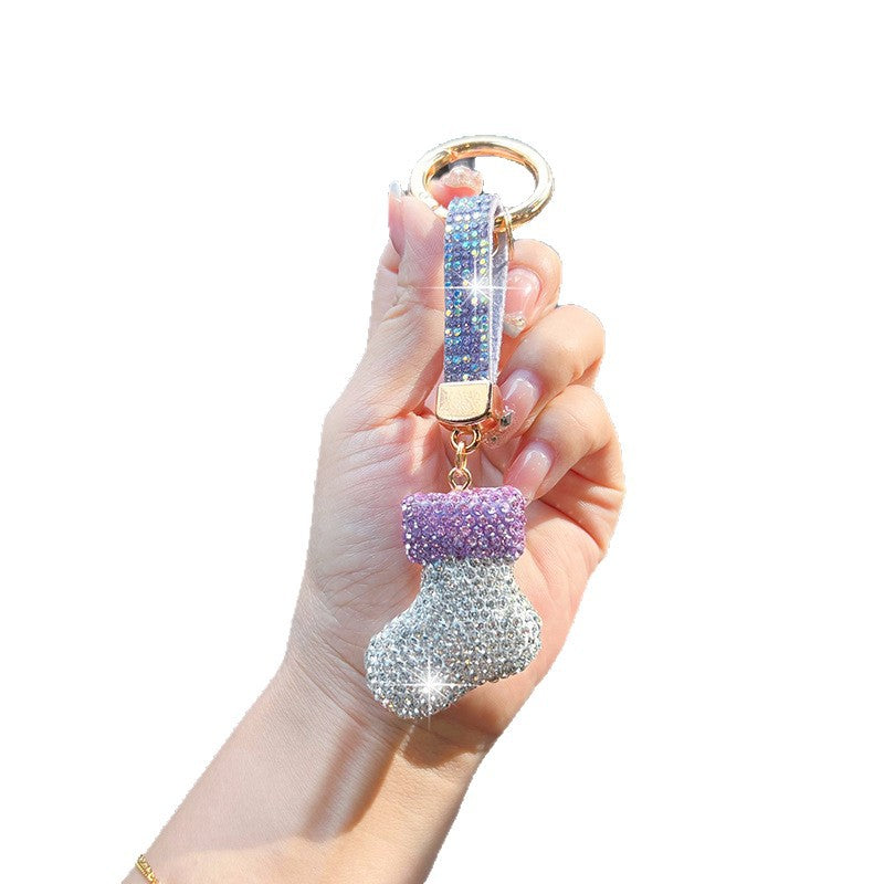 Wholesale rhinestone-encrusted sock keychain