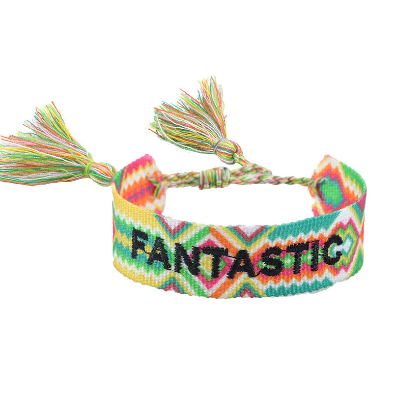 Wholesale Braided letter embroidered tassel bracelet