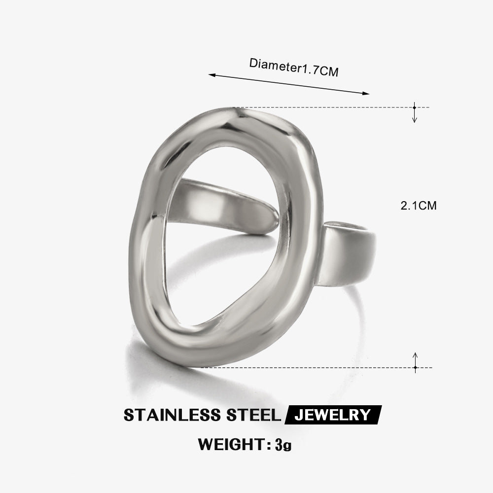 Wholesale European American Stainless Steel Irregular Oval Ring – Trendy Niche Design Jewelry Accessory