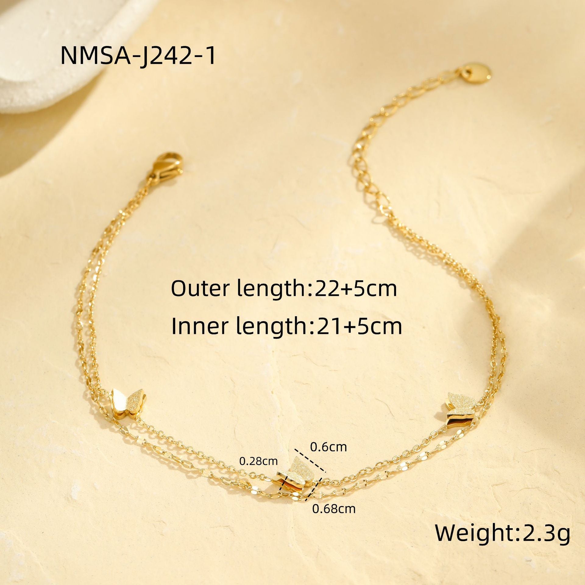 Wholesale Stainless steel color butterfly beach anklet
