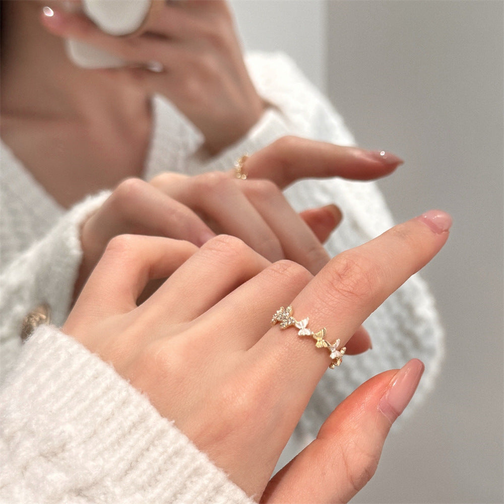 Wholesale Enamel Drip Butterfly Ring Mother-of-pearl Diamond Open Ring ACC-RS-Yues001