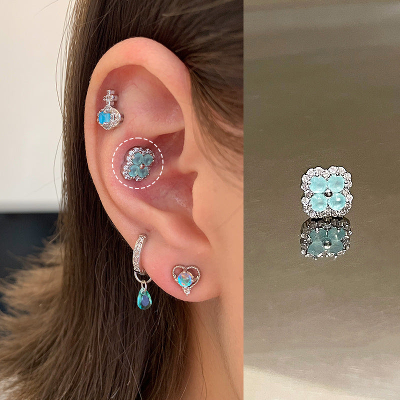 Wholesale Titanium Steel Sparkling four-leaf clover full diamond earrings