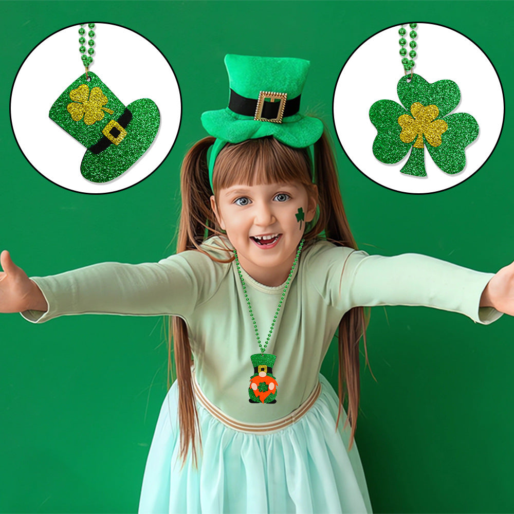 Wholesale St Patrick's Day clover beads chain Irish day  jewelry accessories green pendant necklace