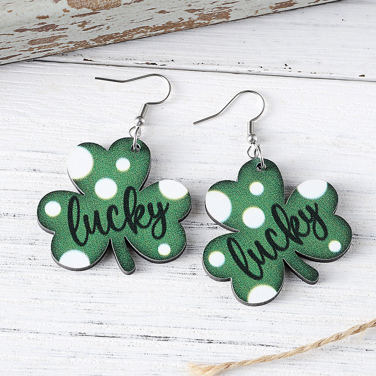 Wholesale St. Patrick's Day Green Clover Lucky Pendant Earrings