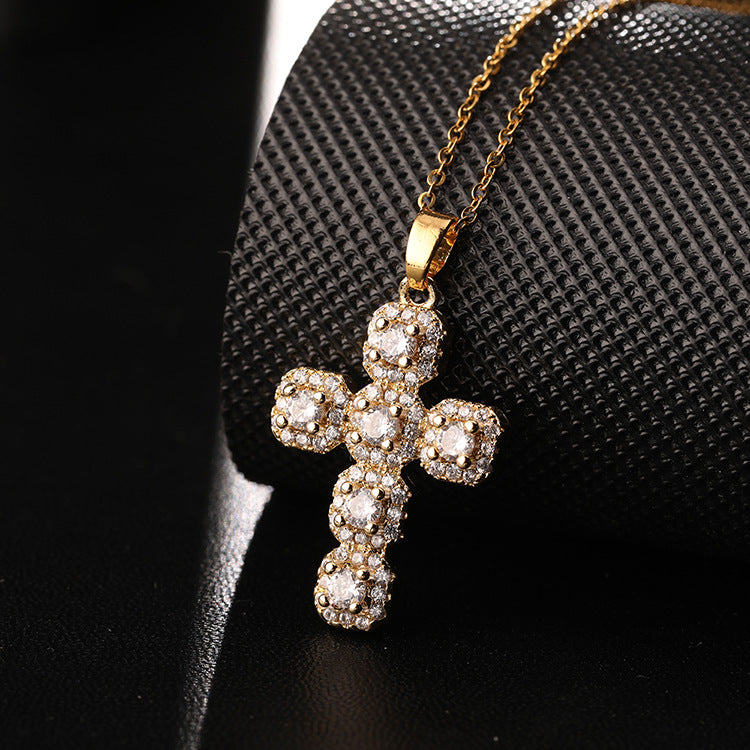 Wholesale Boutique Copper Cross Pendant Necklace Micro Inlaid Religious Jewelry Accessory