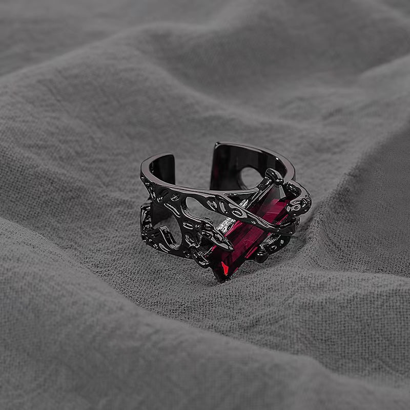 Wholesale Unisex Vintage Dark Lava Texture Ring Gun Black Alloy Fashion Jewelry Gift