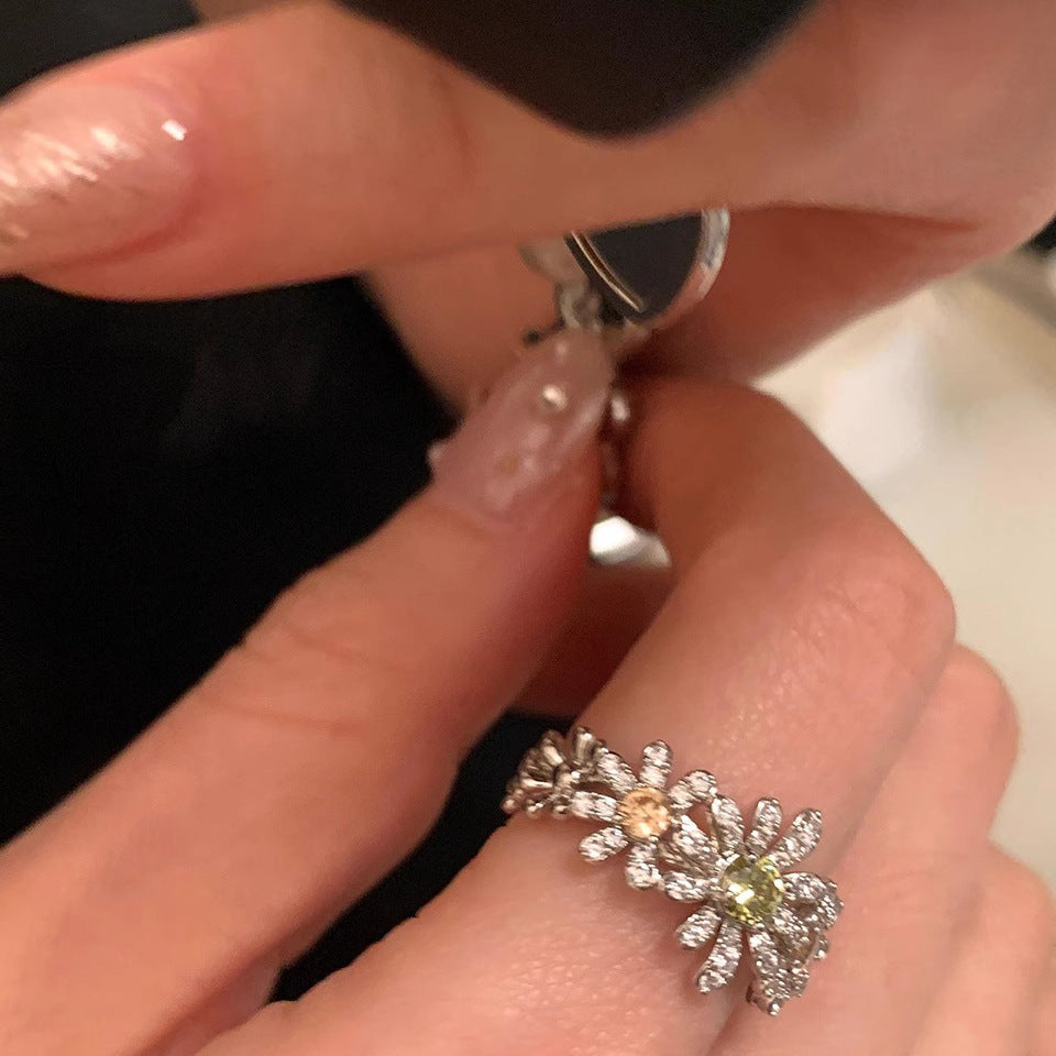 Wholesale Full diamond sparkling zircon flower ring