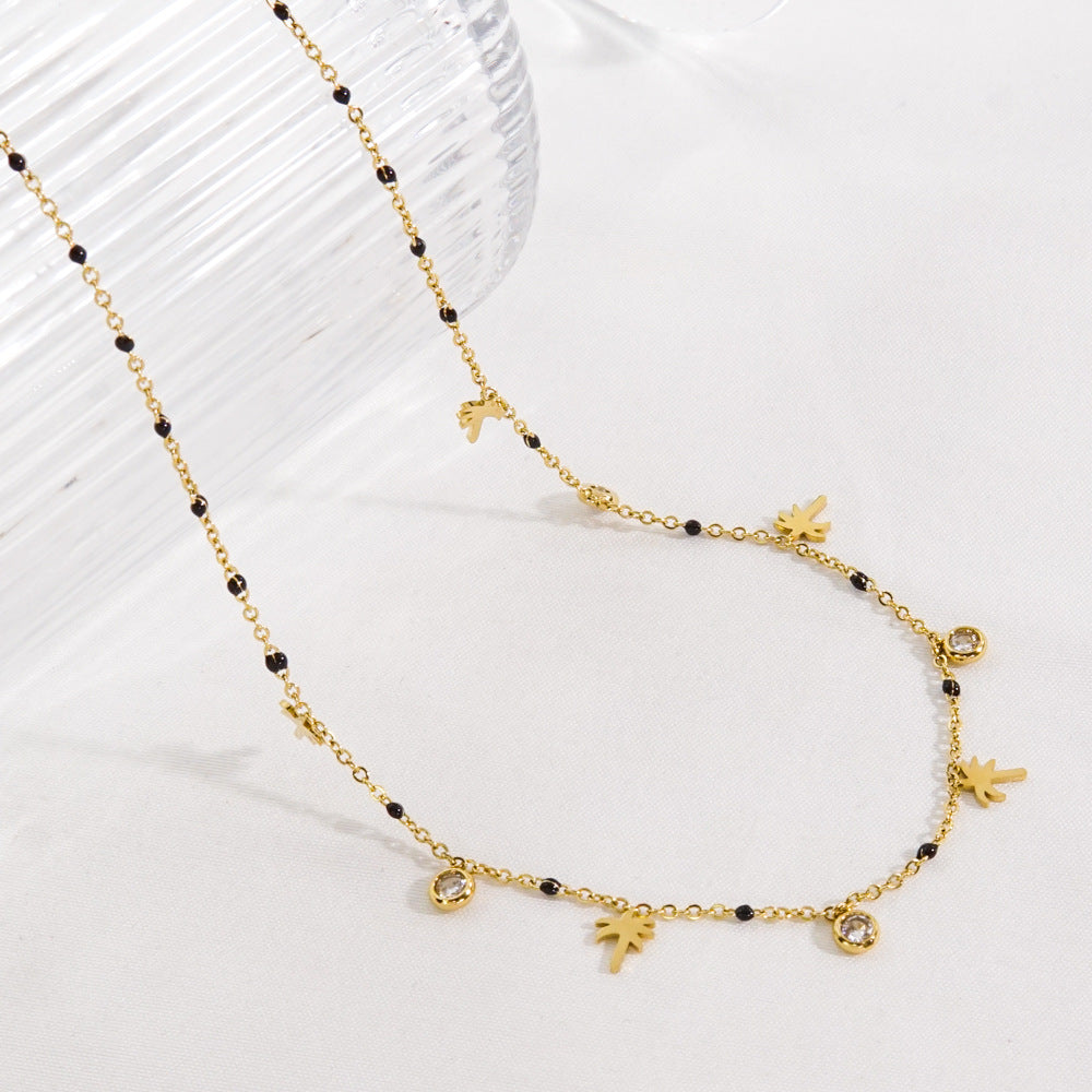 Wholesale  Tassel Stainless steel Necklace Coconut Tree Zircon Black Oil Dropping  Necklace