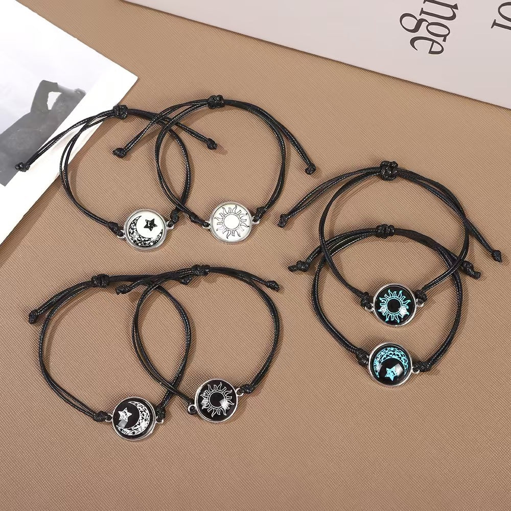 Wholesale Glow In The Dark Yin Yang Couple Bracelet Handwoven Rope With Zinc Alloy Pendant Unisex Valentine Gift Jewelry Accessory