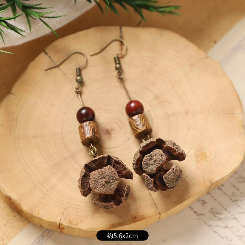 Wholesale Vintage Hand-made Plant Fruit Wood Earrings