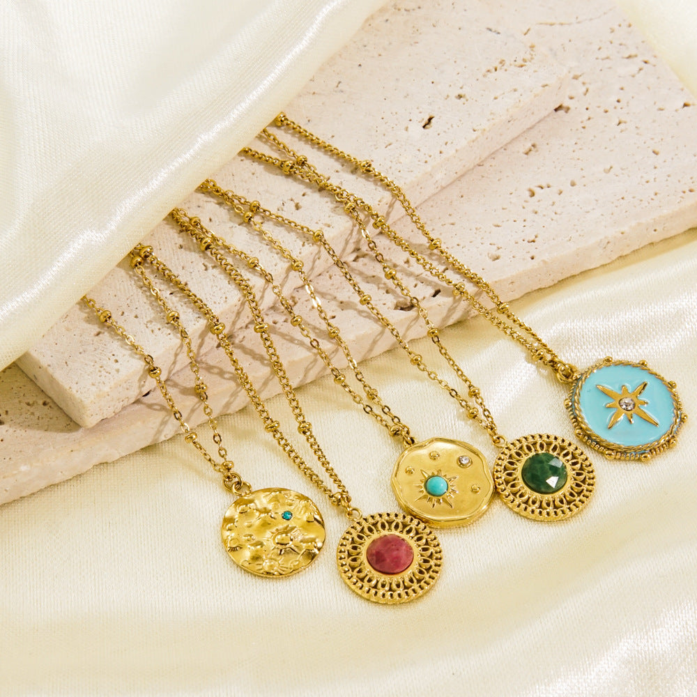 Wholesale  Stainless steel Colorful Facet Natural Stone Light Luxury Women's Necklace