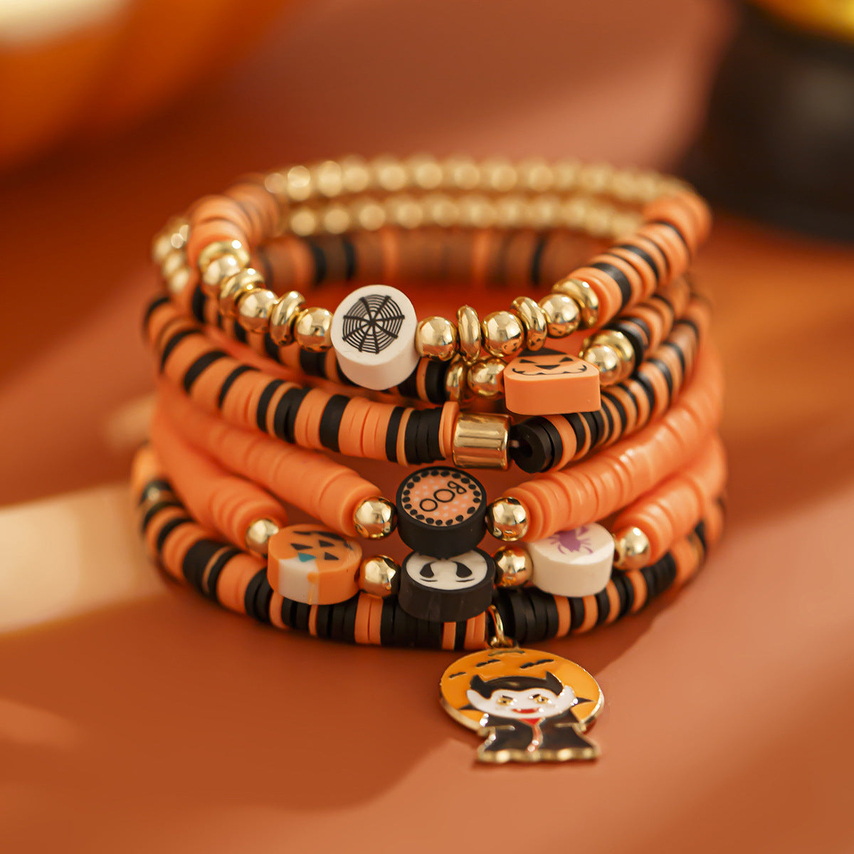 Wholesale Halloween Pumpkin Multilayer Clay Bracelets Layered Bracelet Set ACC-BT-XueRou004
