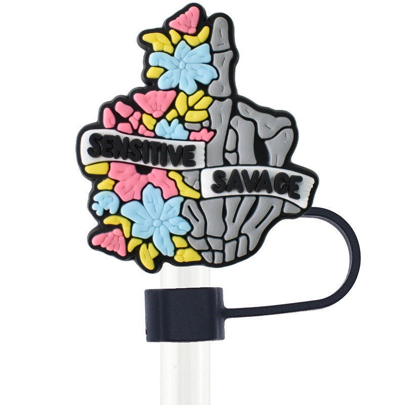 Wholesale Random 100pcs Halloween Skull 10mm PVC Soft Straw Tube Cap ACC-SCR-RYY075