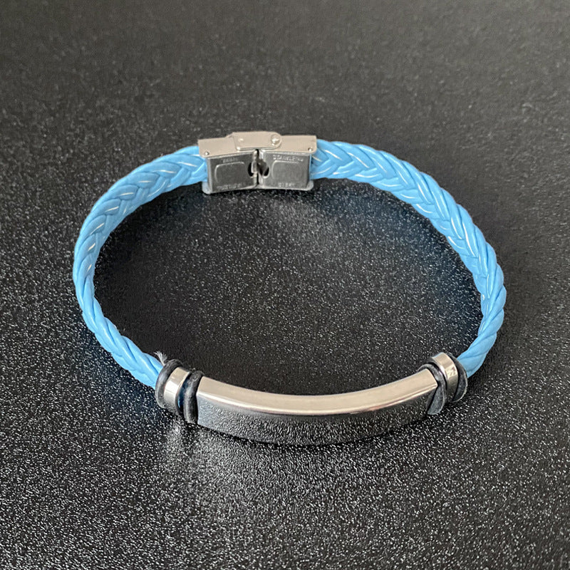 Wholesale Cross-Border Hot-Selling Woven Stainless Steel Curved DIY Personalized Engraved Fashion Retro Couple Leather Bracelet