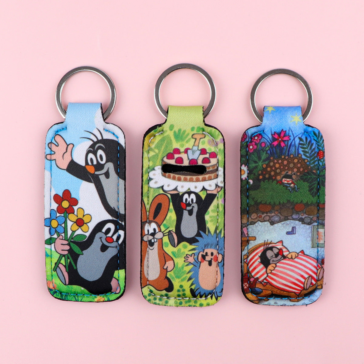 Wholesale 6pcs Cute cartoon lipstick protective case keychain