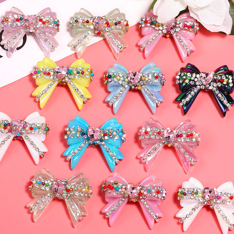 Wholesale 5pcs Water Diamond UV Plated Colored Bow Acrylic Beads ACC-BDS-BLG011