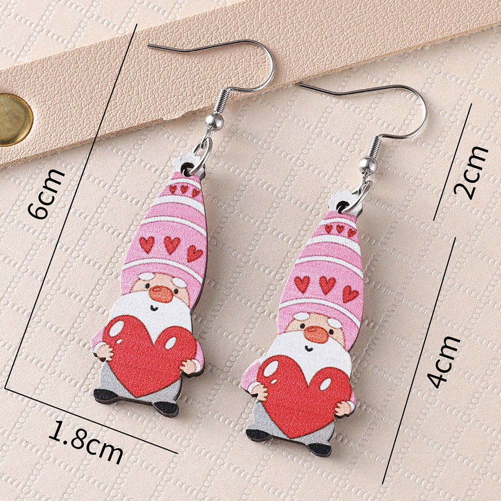 Wholesale Wooden Valentine' s Day Heart-Shaped Dwarf Earrings