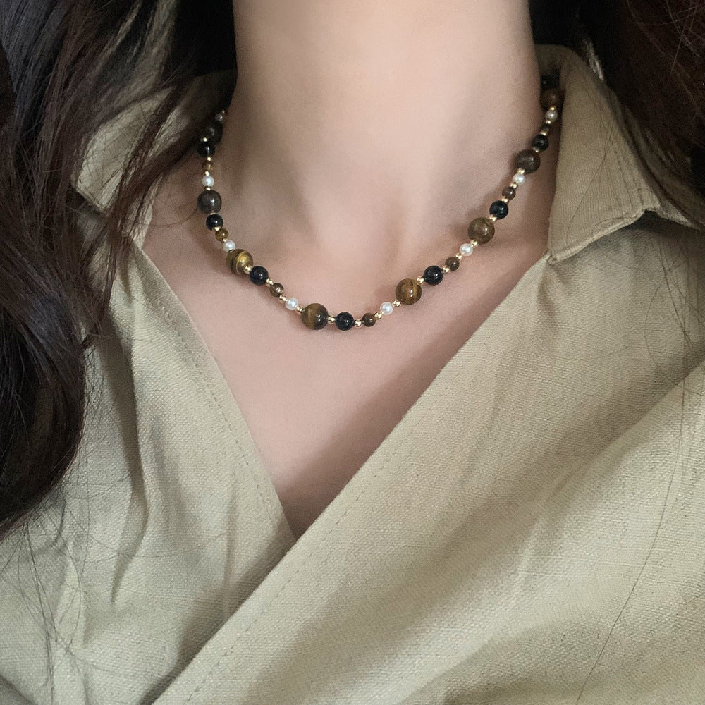 Wholesale Beaded Necklace  Tiger Eye Necklace  Elegant Collarbone Chain Jewelry