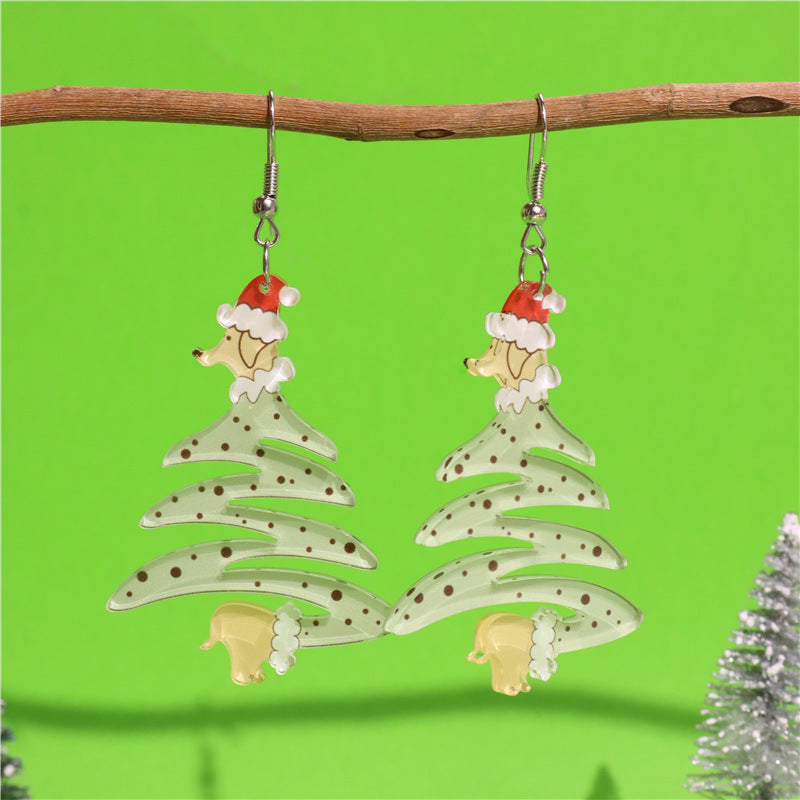 Wholesale Acrylic spotted dachshund dog Christmas tree earrings