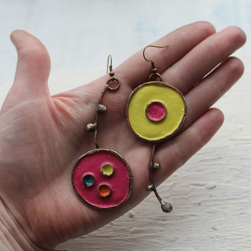 Wholesale  Asymmetrical Painted Antique Red Copper Earrings