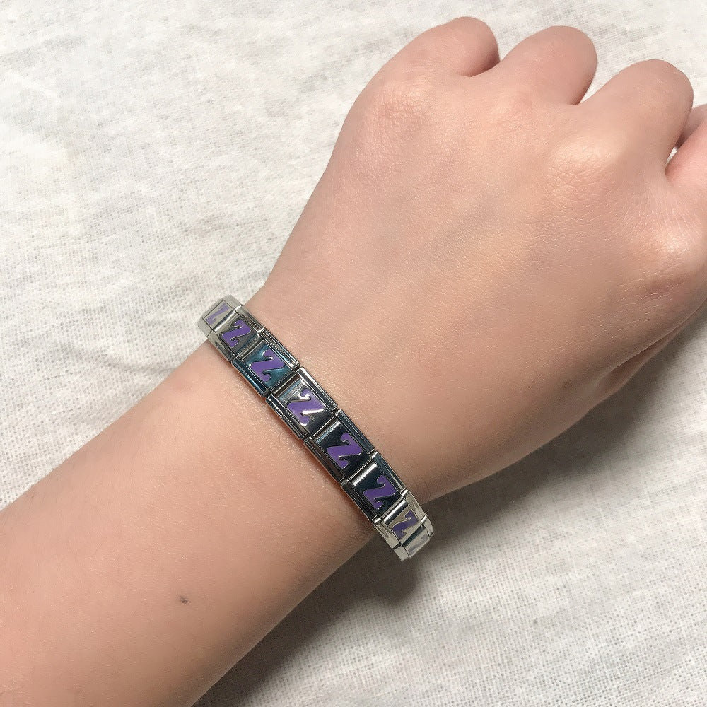 Wholesale Italian Charm Bracelet 9mm DIY Splicing Removable Purple English Letters Stainless Steel Composable Bracelet