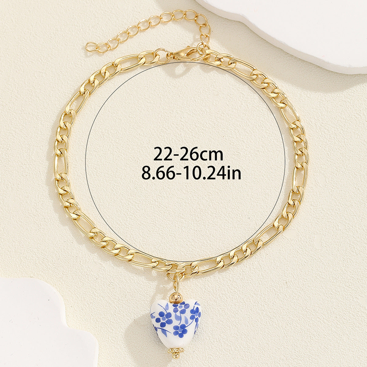 Wholesale Vintage love blue and white porcelain pendant stainless steel single-layer anklet