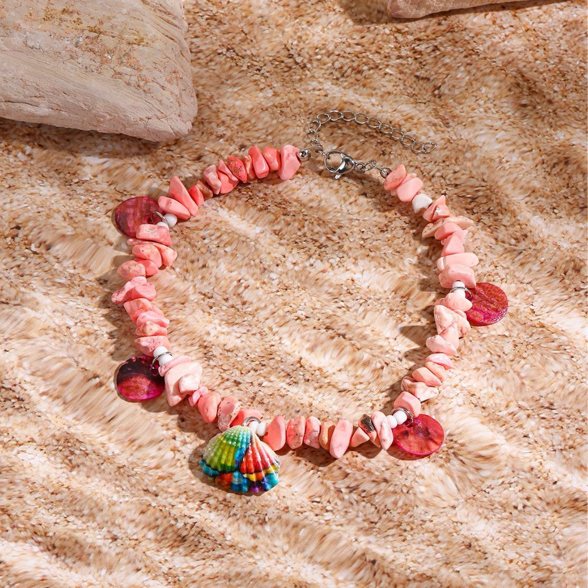 Wholesale Seaside Holiday Shell Natural Stone Painted Scallop Anklet