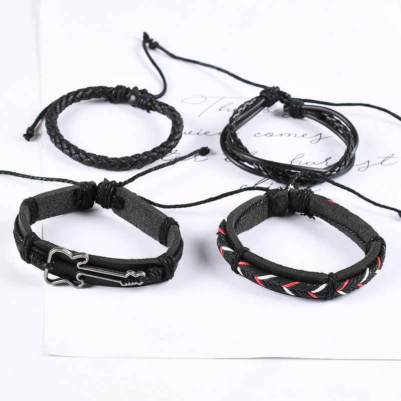 Wholesale 4pcs rock hip hop braided  cowhide bracelet