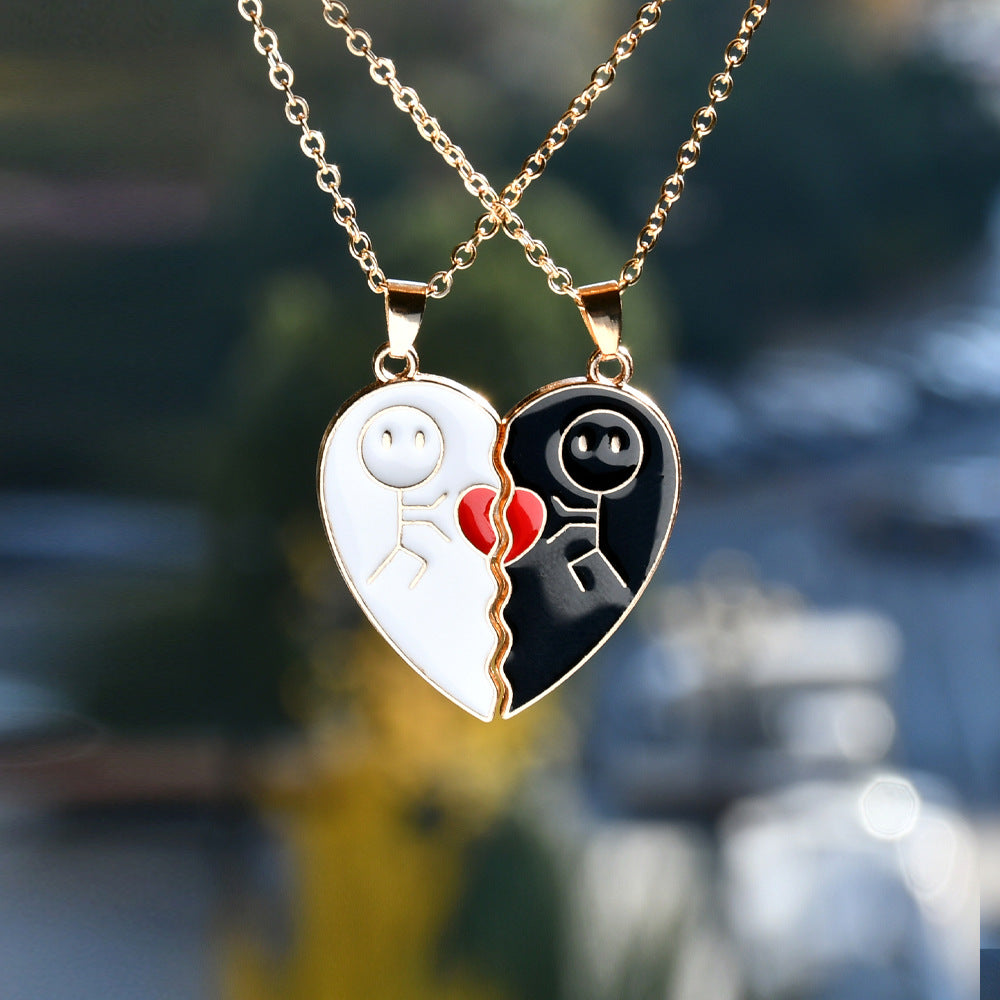 Wholesale Valentine's Day heart-shaped water drop oil pendant couple stitching love necklace