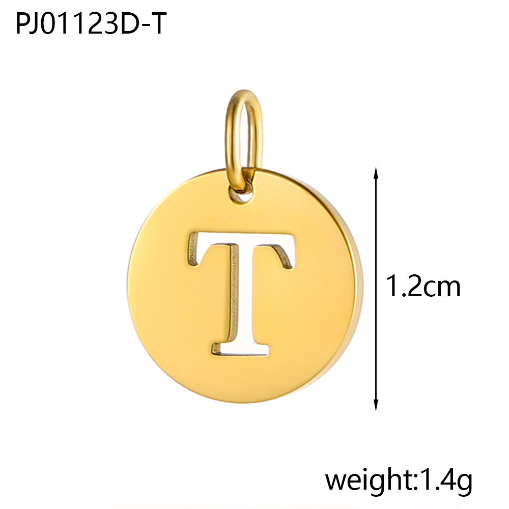 Wholesale Stainless steel round brand 26 letter hollow DIY pendant