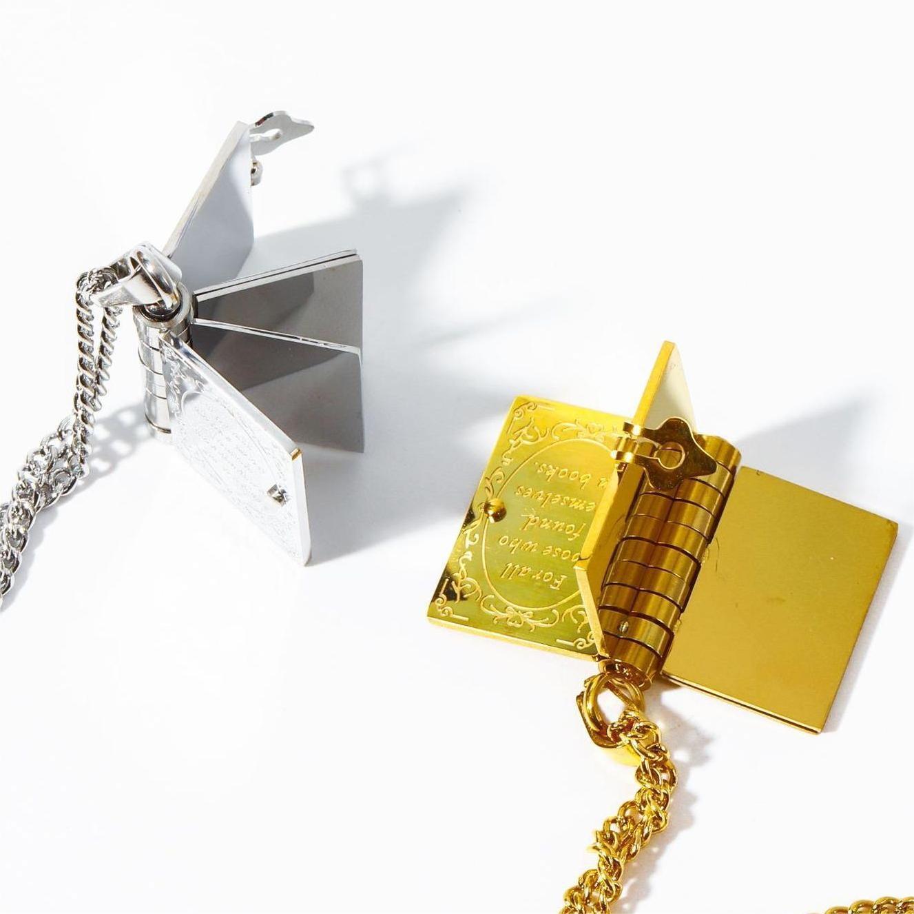 Wholesale Retro Literary Opening and Closing Book Titanium Steel Necklace 18K Gold Plated Necklace ACC-NE-JP005