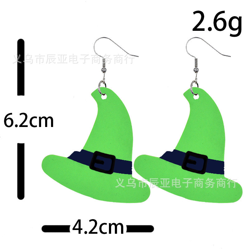 Wholesale Halloween Pumpkin Skull Fluorescent Green Luminous Leather Earrings ACC-ES-ChenY039