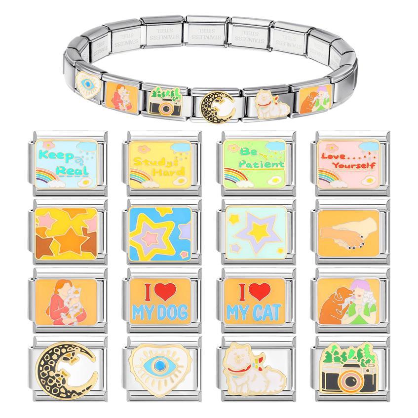 Wholesale Italian Beaded Bracelet 9mm DIY Splicing Removable Yellow Cartoon Series Stainless Steel Combinable Bracelet