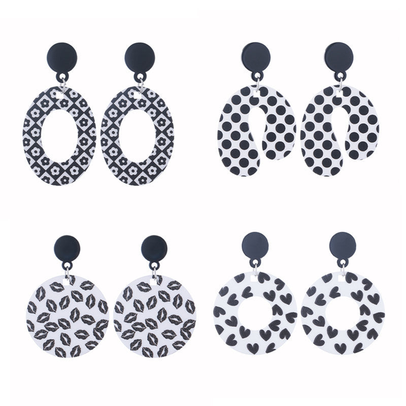 Wholesale Exaggerated Polka Dot Black and White Polka Dot Acrylic Earrings