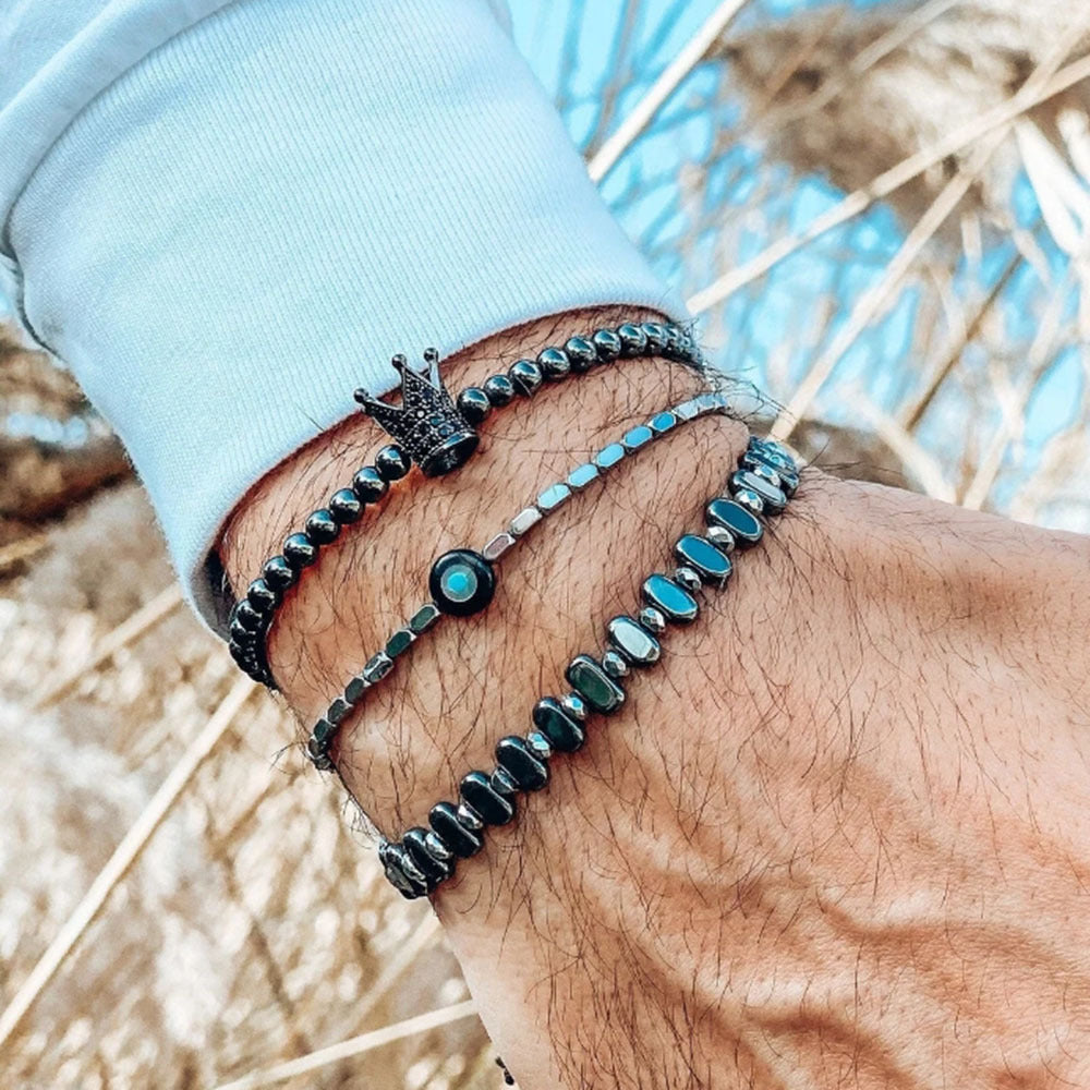 Wholesale  vintage black frosted bracelet zircon crown diamond ball dice  beads bracelet suit