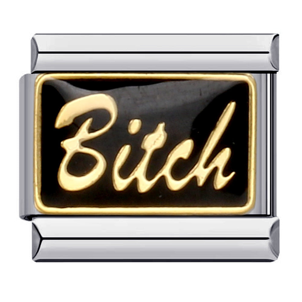 Wholesale Italian Charm Bracelet 9mm DIY Splicing Removable Black Gold Plated Oil Drop Cartoon Stainless Steel Composable Bracelet