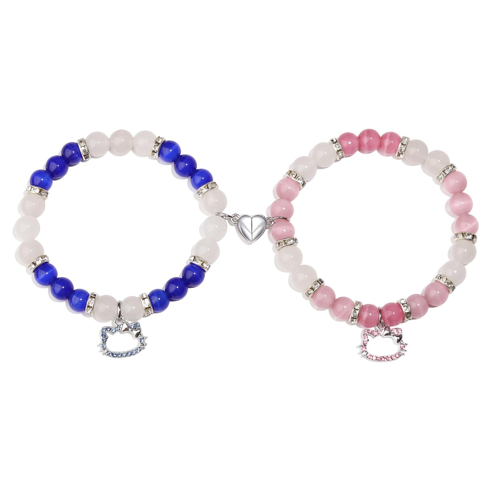 Wholesale Couple bracelet love heart magnetic suction buckle natural opal beaded bracelet