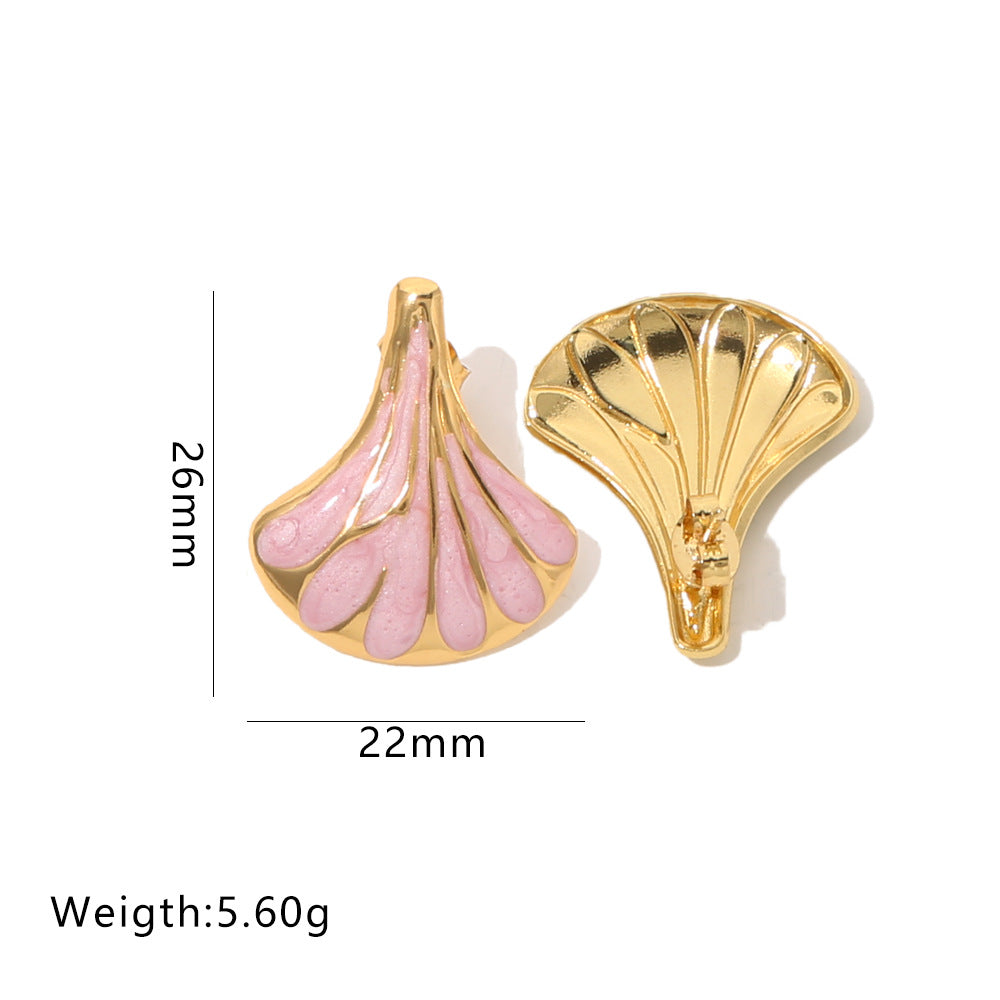 Wholesale Chic Ginkgo Leaf Fan-Shape Earrings Stainless Steel Drop Oil Vintage Gold Fashion Accessory