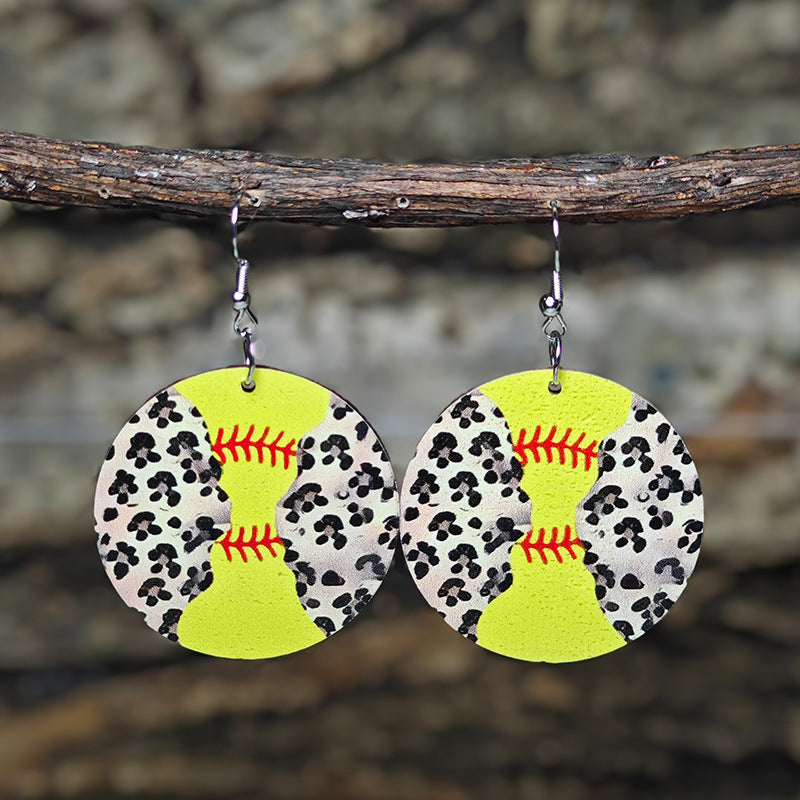 Wholesale Sports Wind Earrings Football Basketball Billiards Baseball Stitching Leopard Earrings