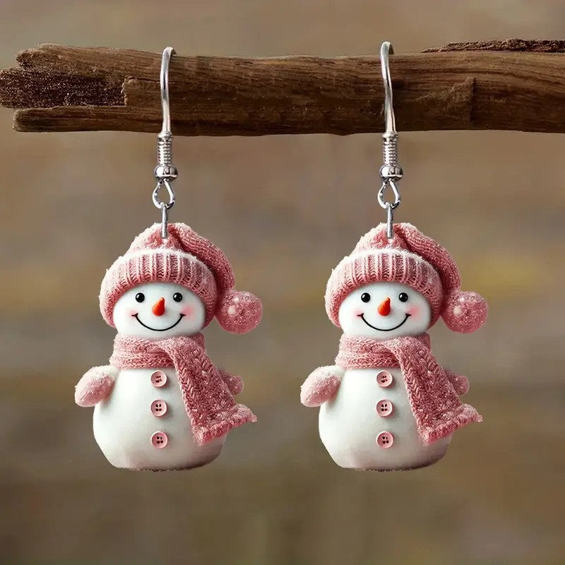 Wholesale Pink f Snowman Acrylic Earrings